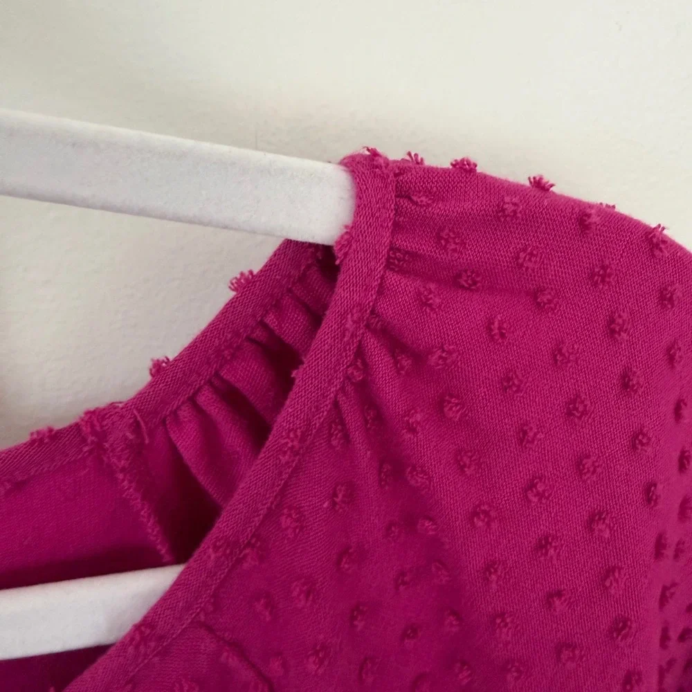 J. Crew Women's Swiss Dot Magenta Tiered Puff Sleeve Dress Size Extra Large - Picture 7 of 14